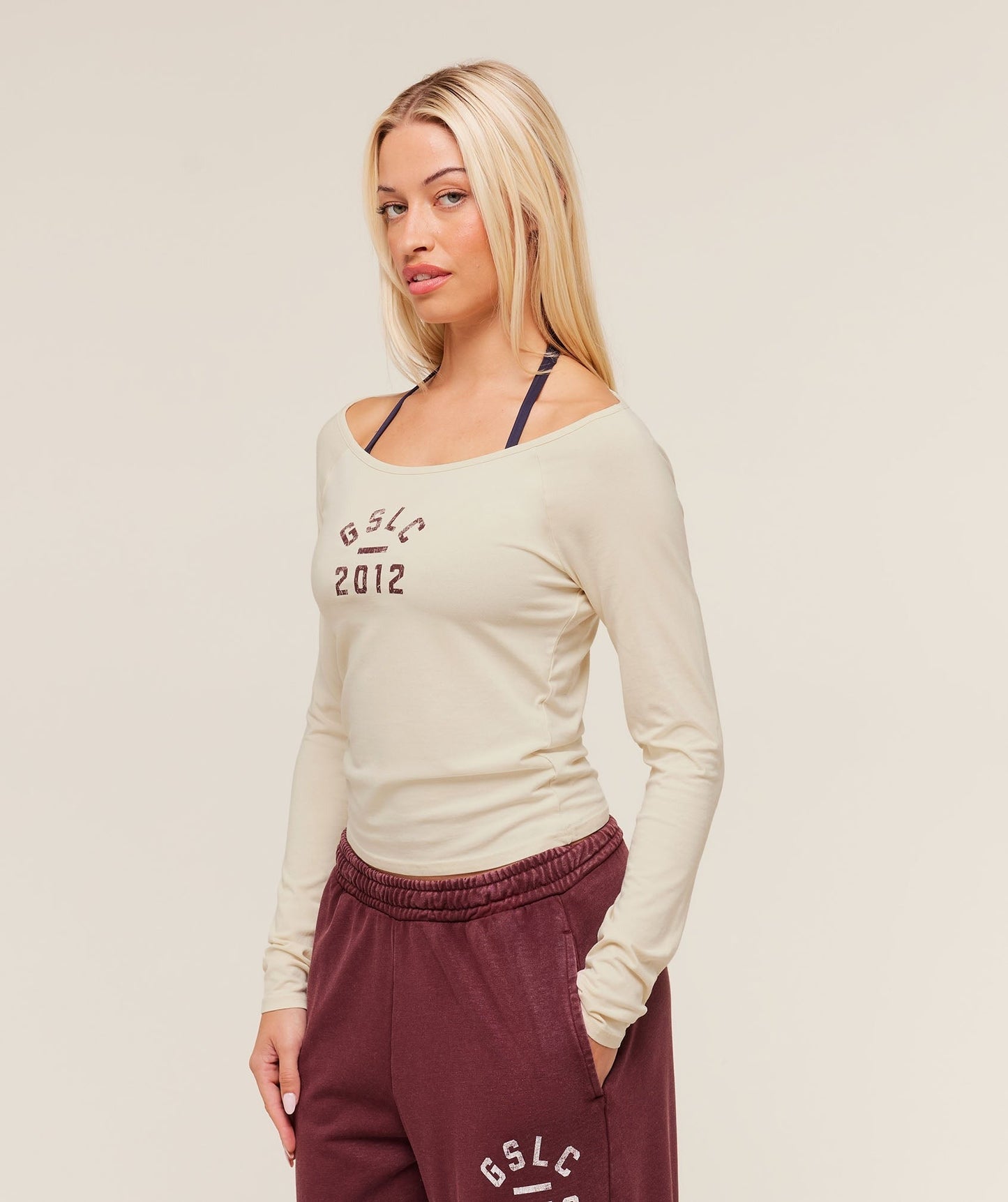 Gymshark Lifting Club 2012 Graphic Long Sleeve Top - Stone Beige/Wash