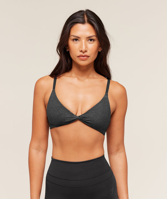 Gymshark Cotton Twist Front Bralette - Bros Midnight Black Marl