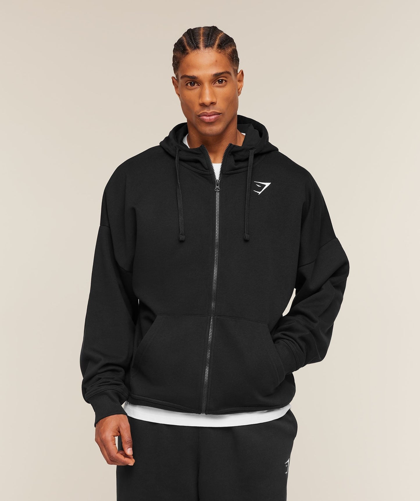 Gymshark Crest Oversized Zip Up Hoodie - Black
