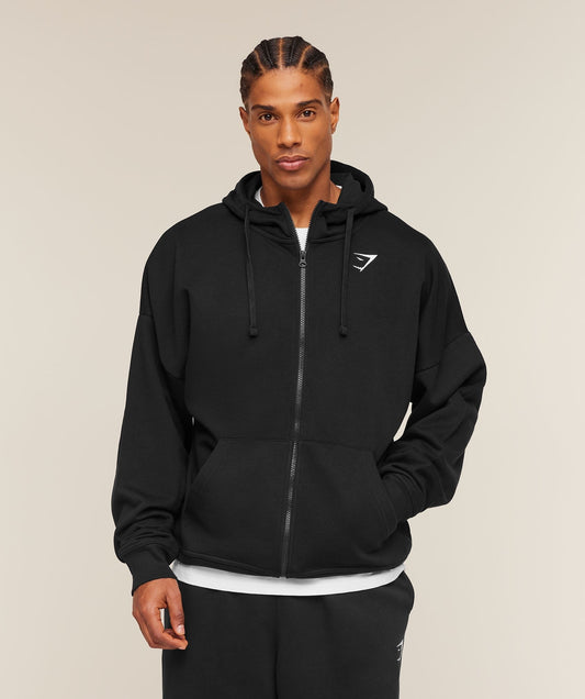 Gymshark Crest Oversized Zip Up Hoodie - Black