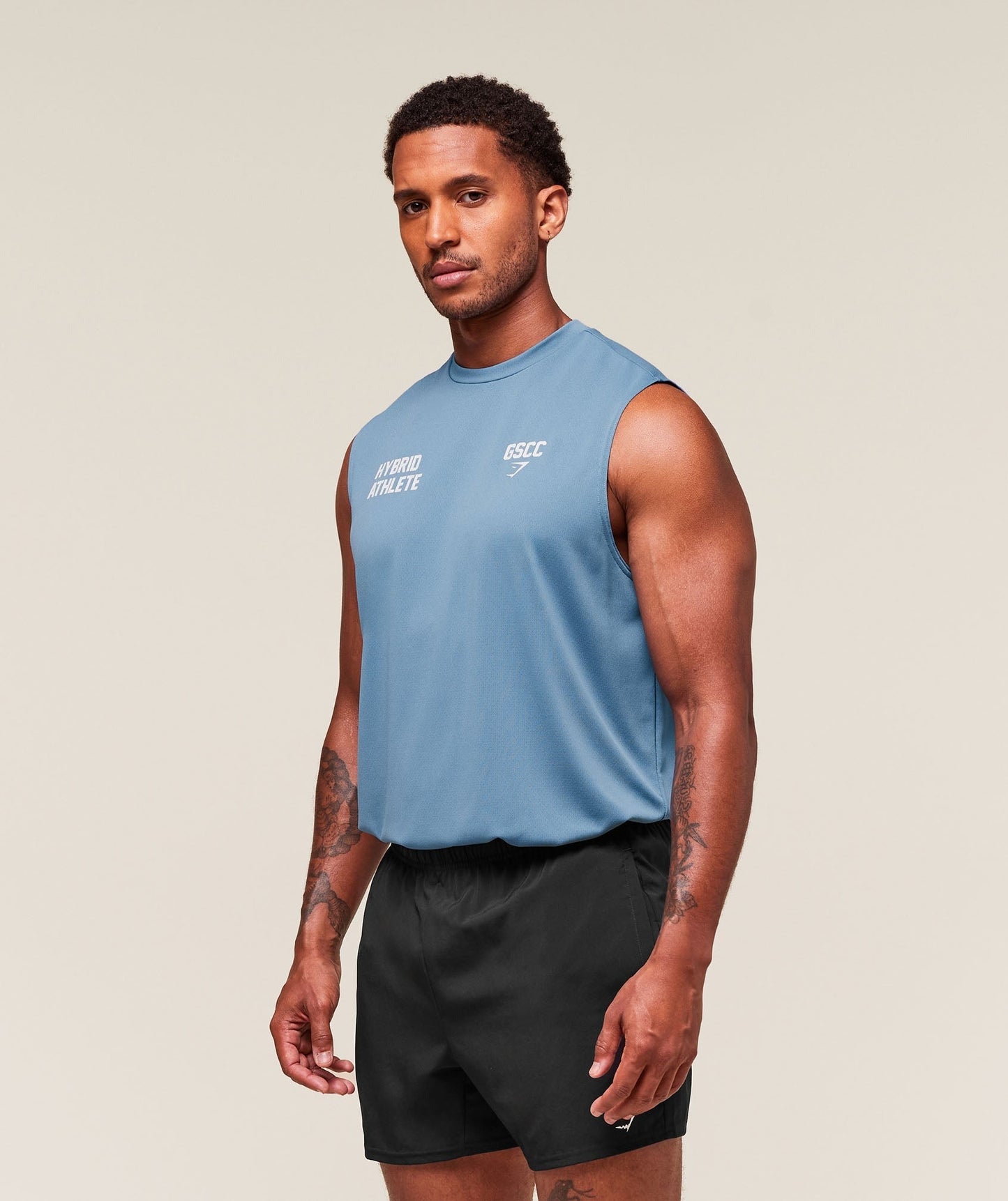 Gymshark Hybrid Athlete Cut Off Tank - Classic Blue