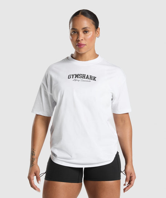 Gymshark Lifting Essentials Graphic Oversized T-Shirt - White