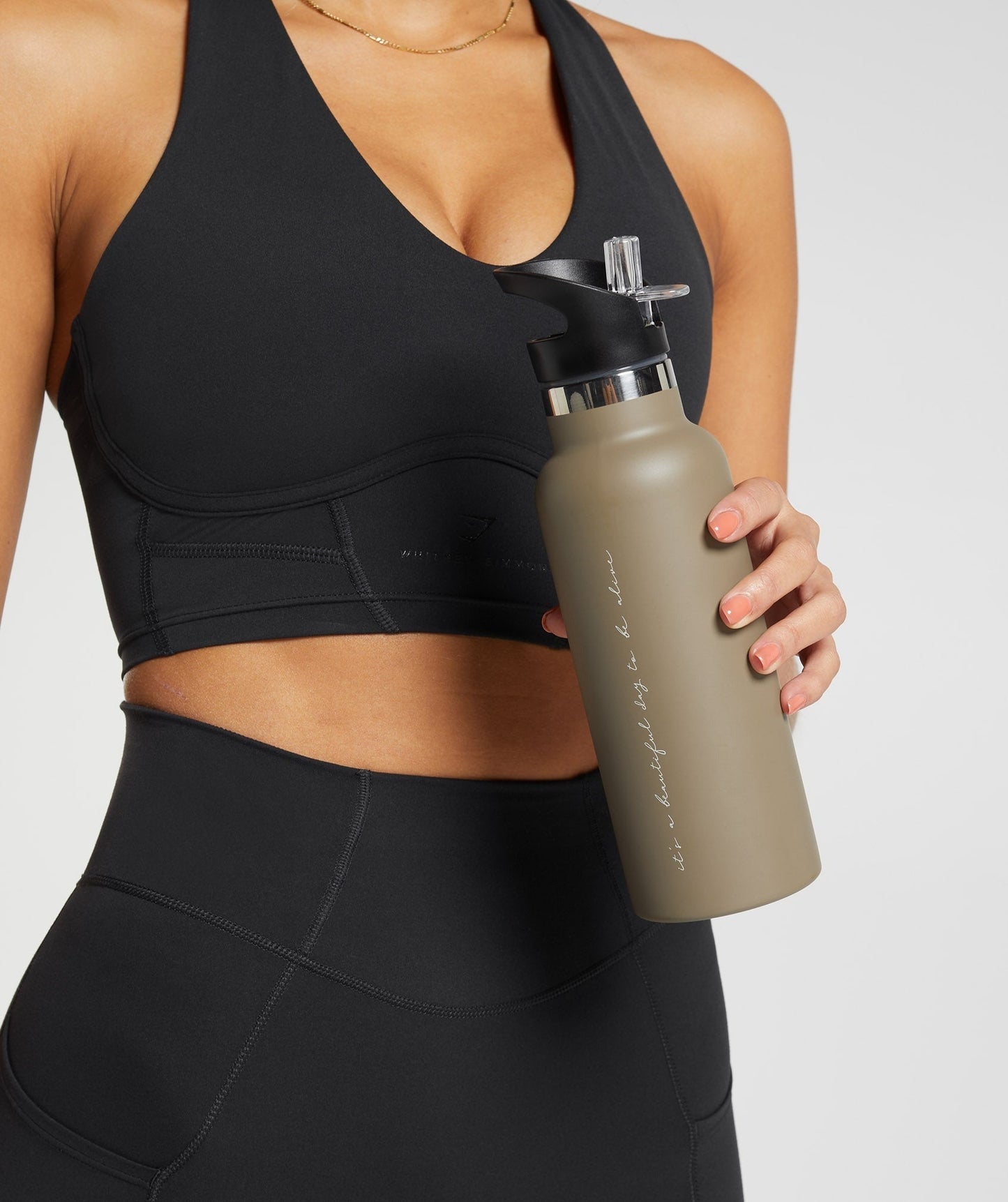 Gymshark Whitney Flip Straw Water Bottle - Cement Brown