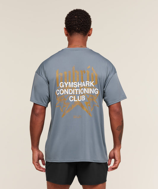 Gymshark Hybrid Graphic T-Shirt - Iron Blue
