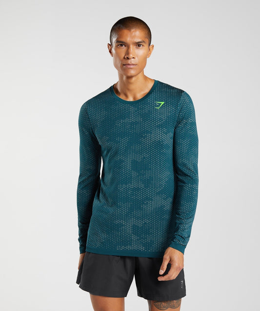 Gymshark Sport Seamless Long Sleeve T-Shirt - Winter Teal/Slate Blue