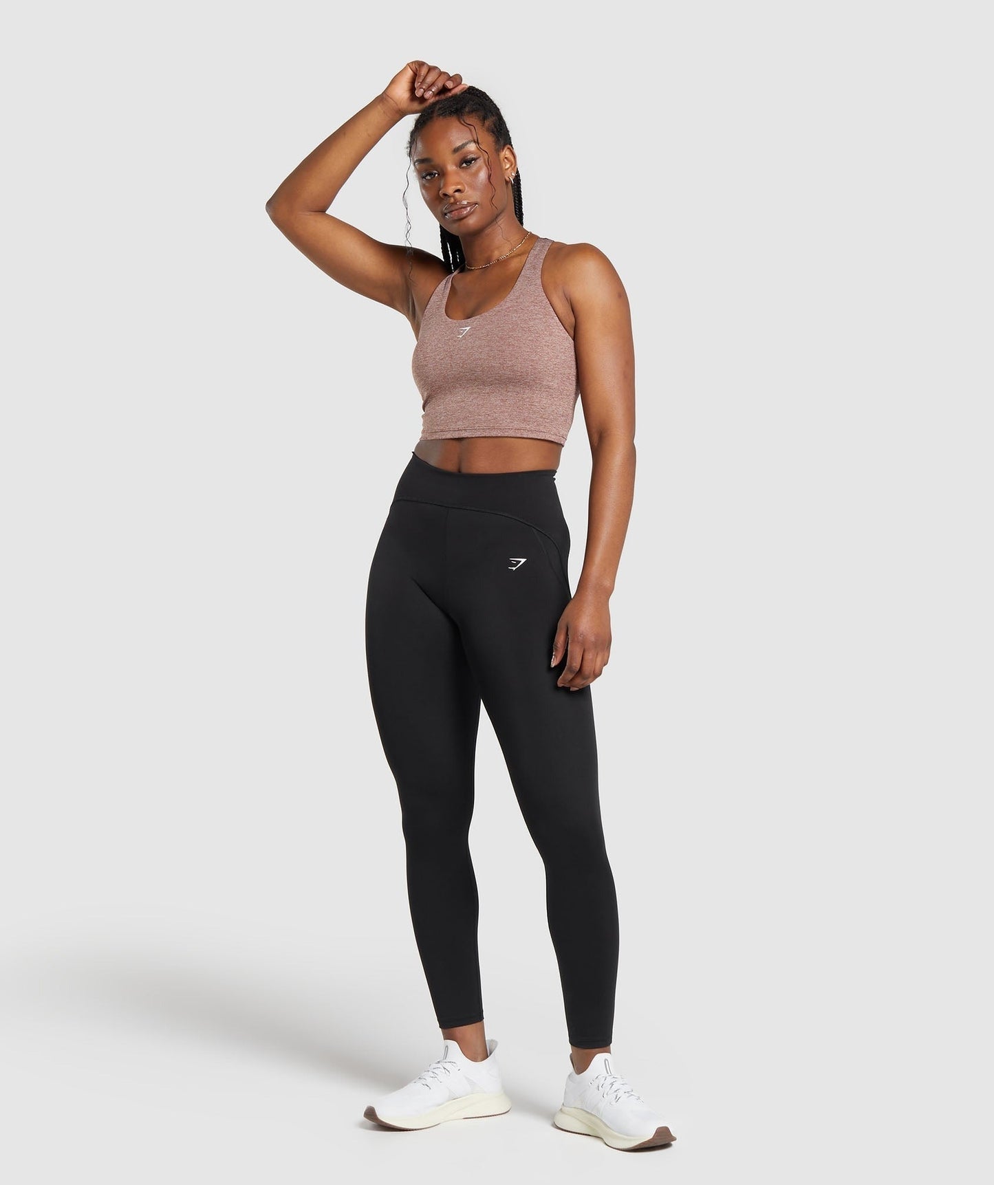 Gymshark Marl Racer Crop Tank With Shelf - Rust Brown/Undyed Marl