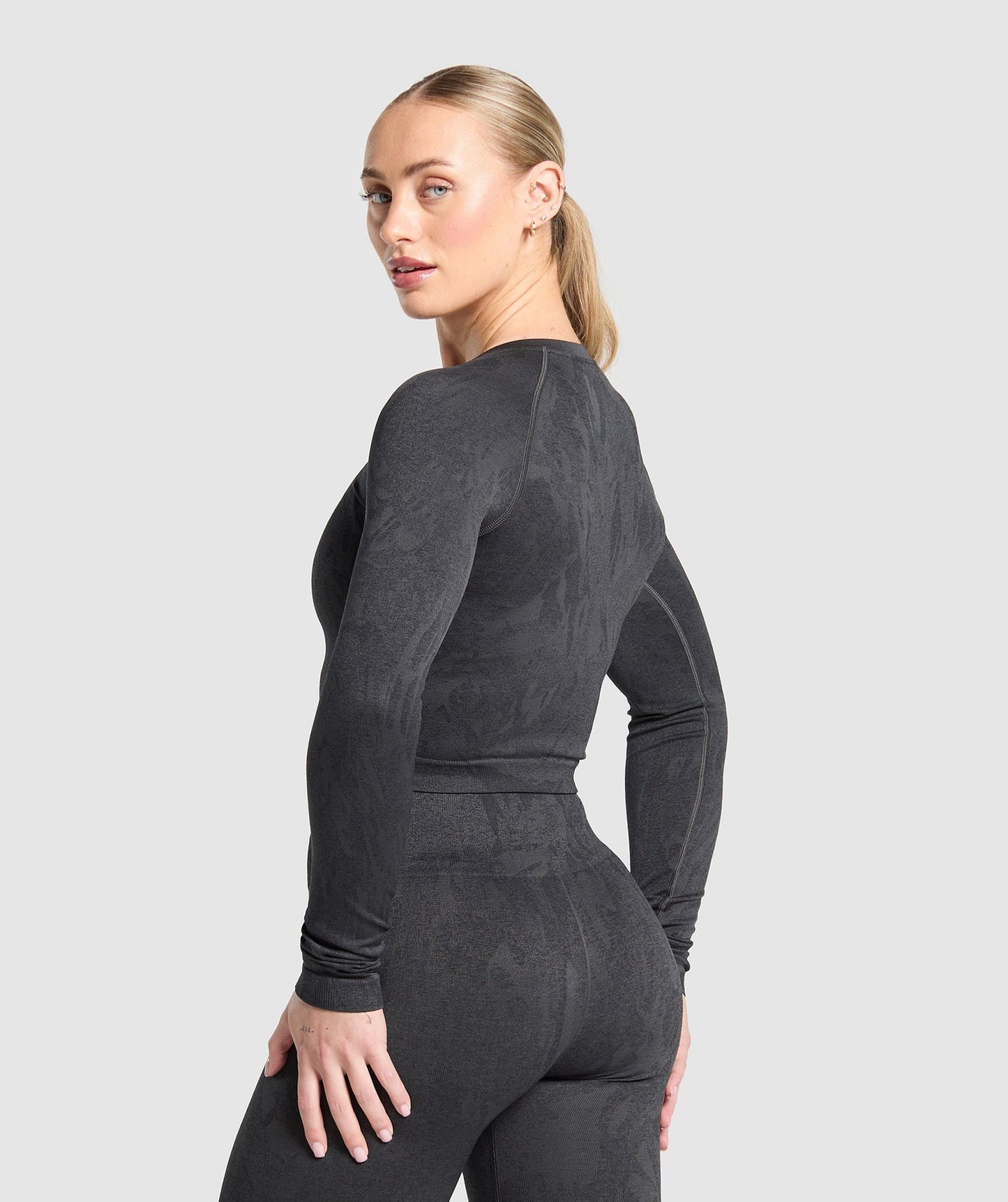 Gymshark Adapt Camo Seamless Long Sleeve Top - Asphalt Grey/Black