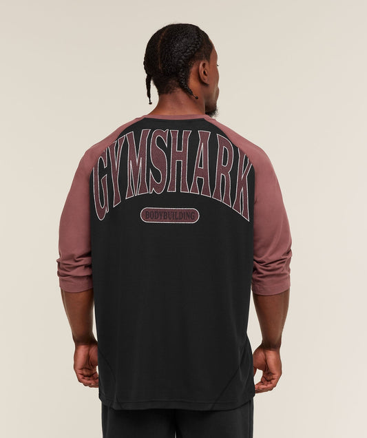 Gymshark 1/3 LS Graphic T-Shirt - Black/Burgundy Brown