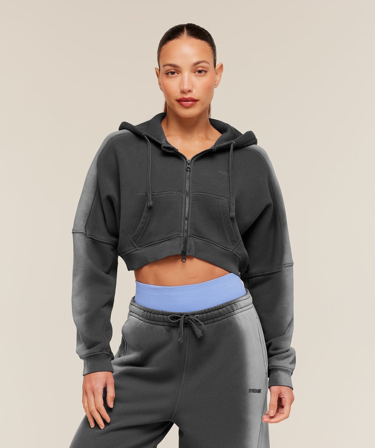 Gymshark Pump Washed Zip Through Hoodie - Onyx Grey/Stratus Grey