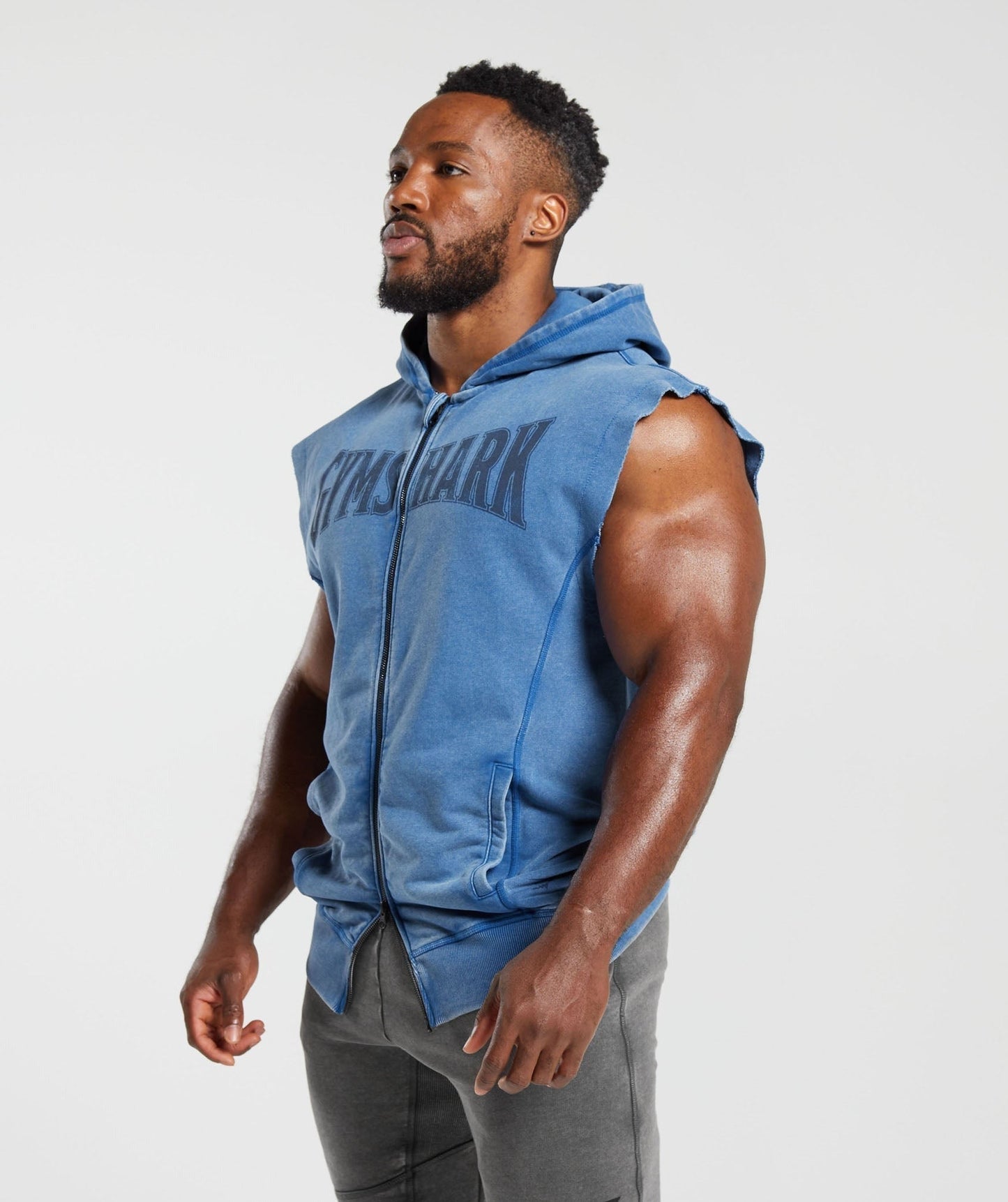 Gymshark Heritage Washed Sleeveless Zip Hoodie - Vintage Blue