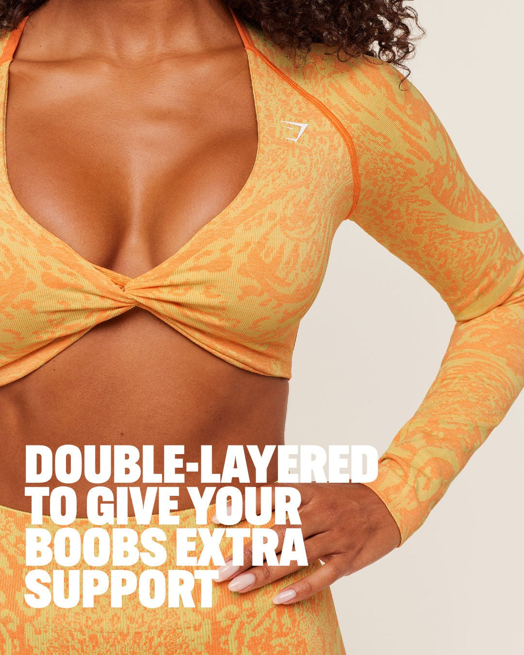 Gymshark Adapt Animal X Whitney Long Sleeve Crop Top - Sorbet Yellow / Dayglow Peach