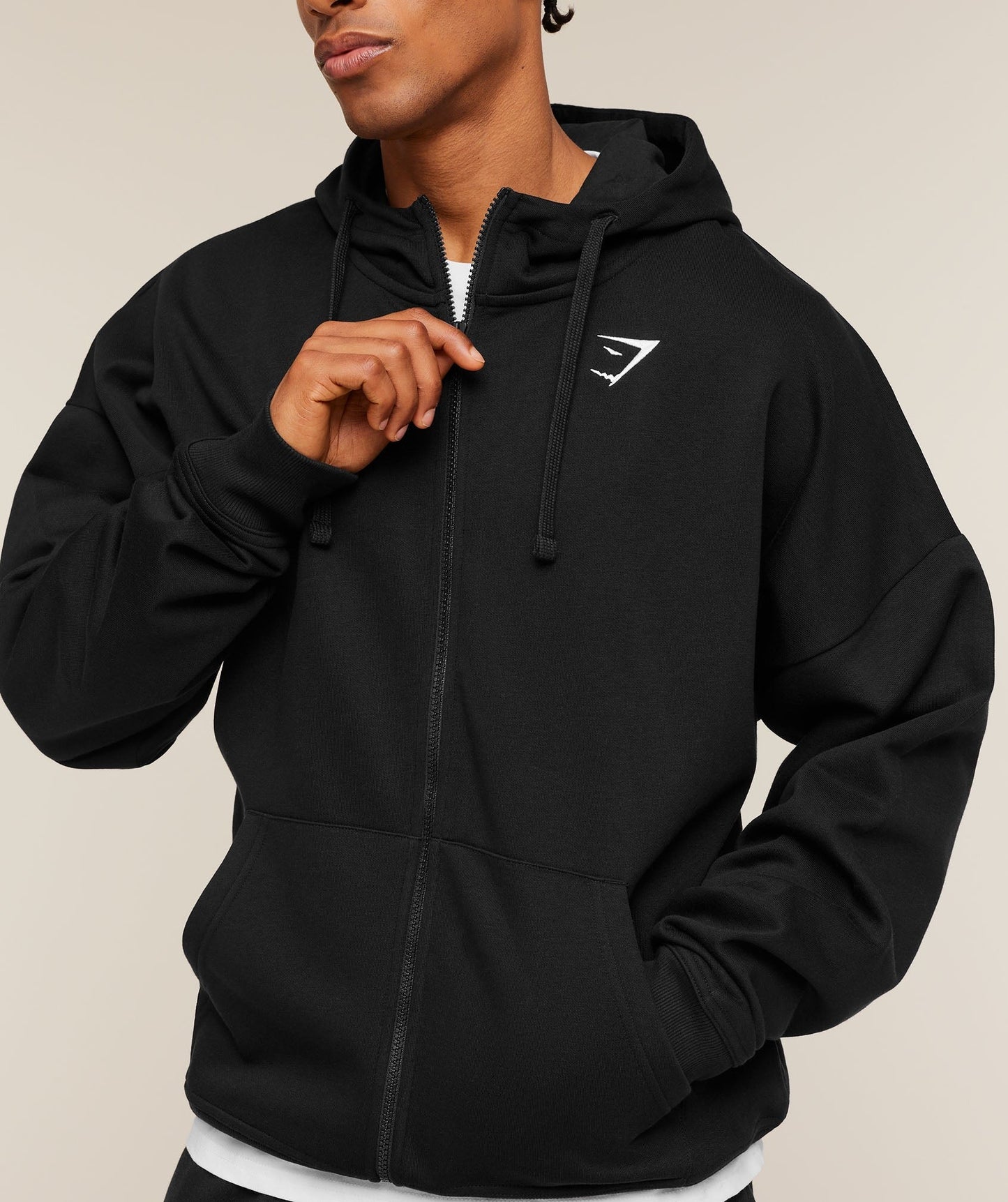 Gymshark Crest Oversized Zip Up Hoodie - Black