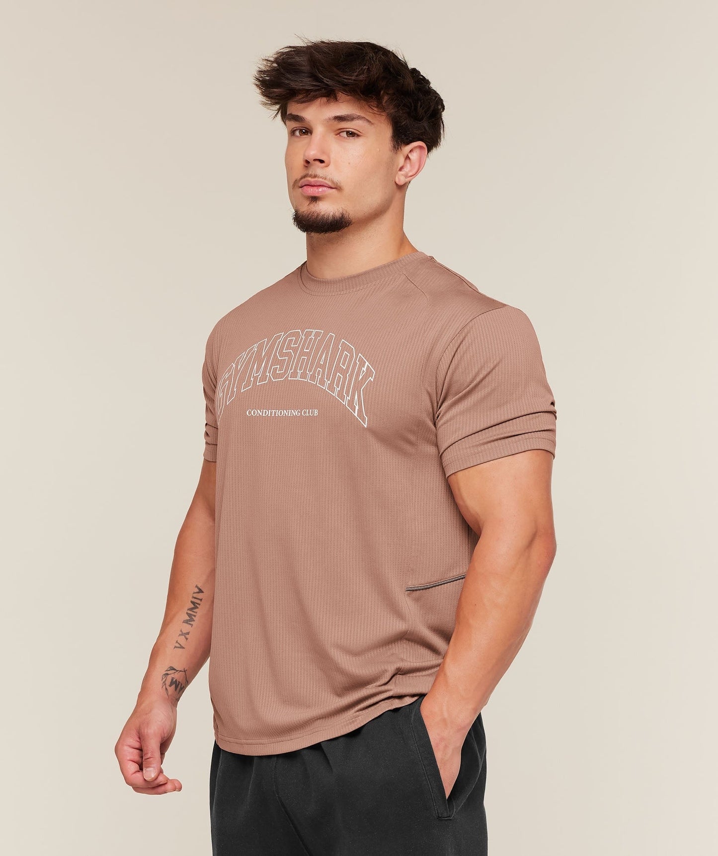 Gymshark Collegiate Tech T-Shirt - Taupe Brown