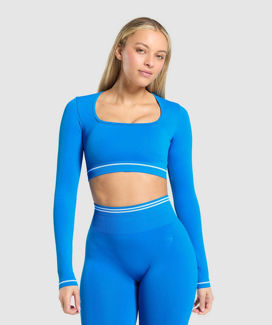 Gymshark Contrast Seamless Crop Top - Barbell Blue