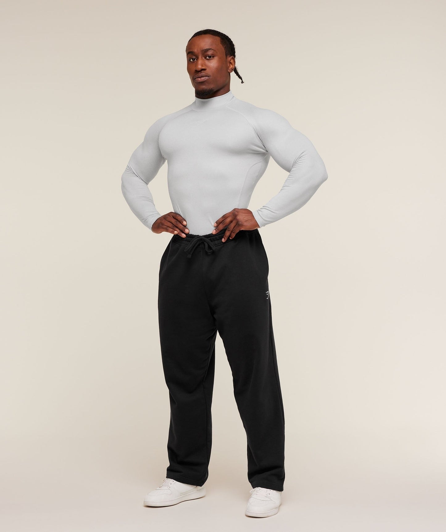 Gymshark Element Baselayer Mock Neck Long Sleeve T-Shirt - White/Metal Grey Marl