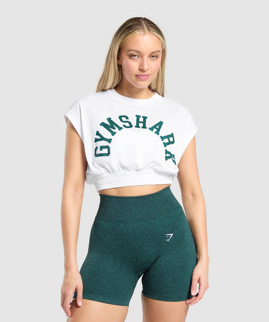 Gymshark Mesh Graphic Crop Top - White