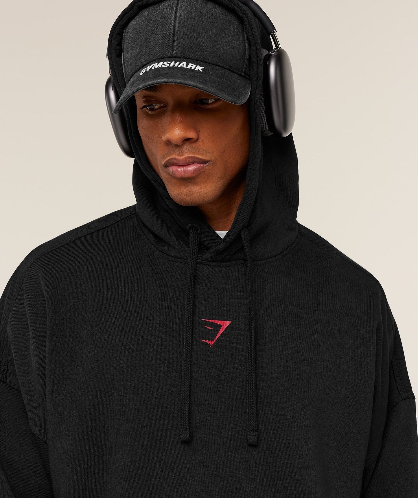 Gymshark Power Oversized Hoodie - Black/Conditioning Red