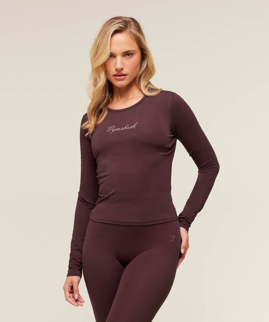 Gymshark All Seasons Graphic Long Sleeve Baby Tee - GS Cherry Purple