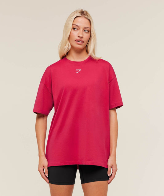 Gymshark Trace Graphic Oversized T-Shirt - Build Pink