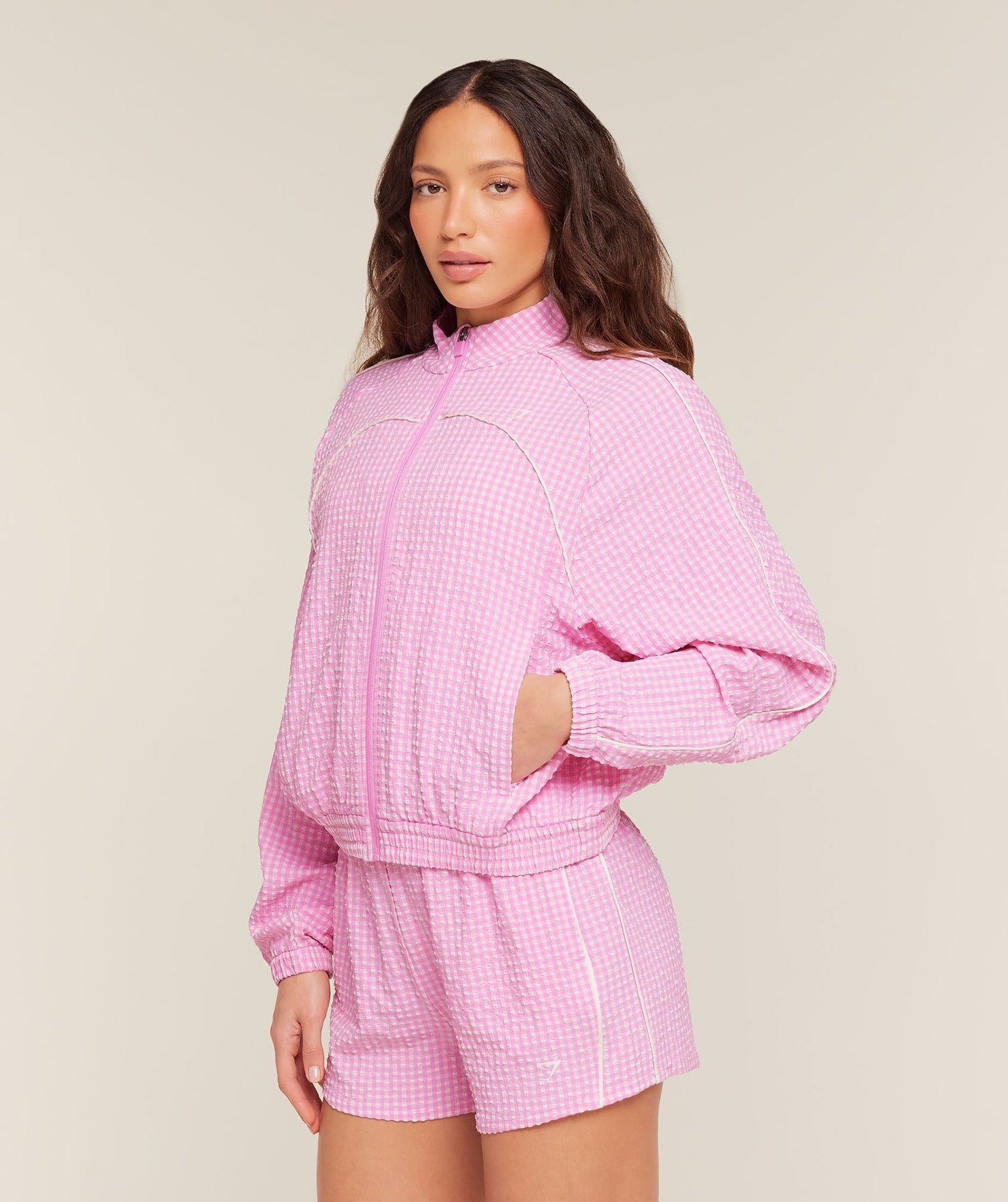 Gymshark Gingham Track Jacket - Focus Pink/Soft White