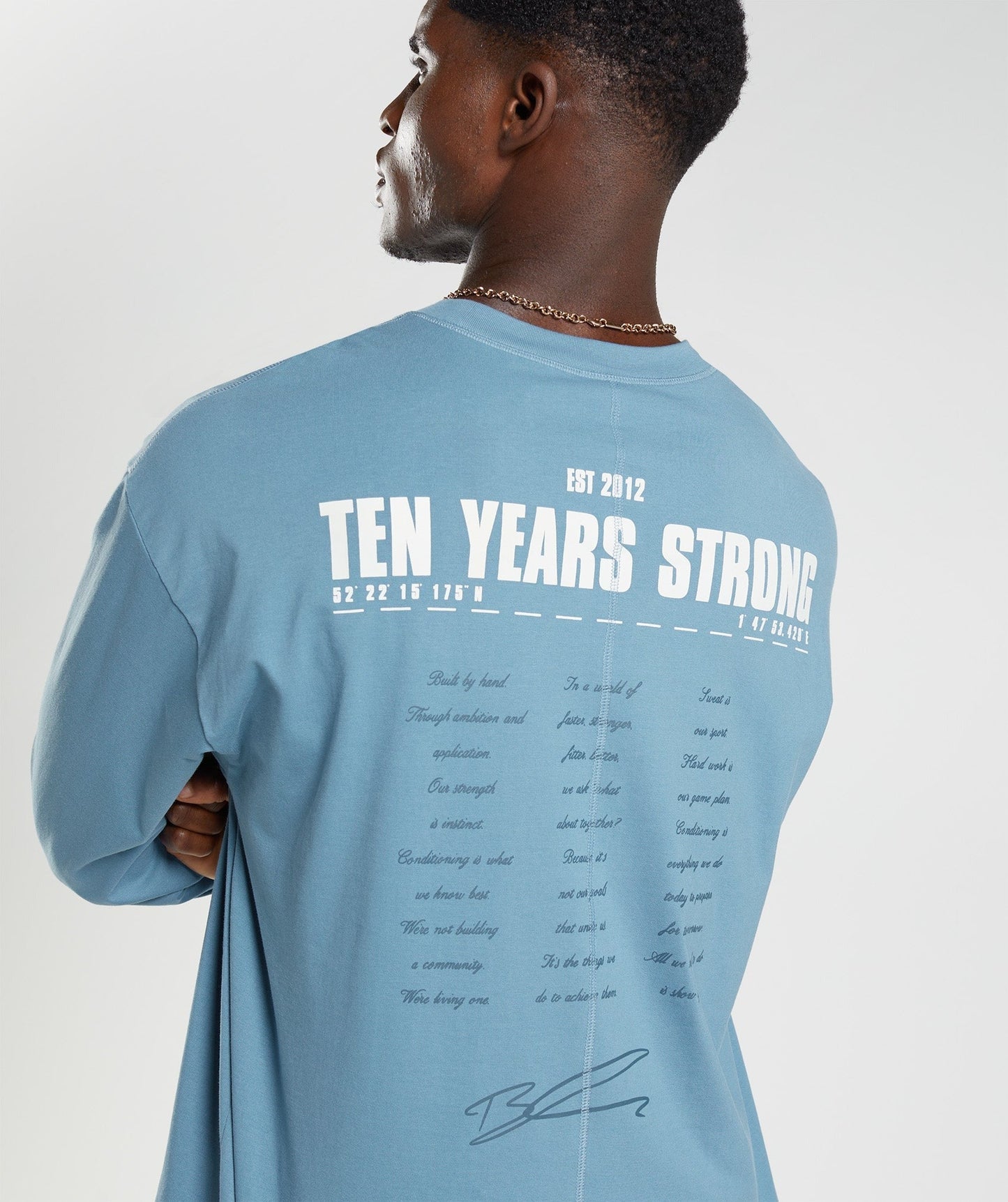 Gymshark GS10 Year Oversized Long Sleeve T-Shirt - Denim Blue