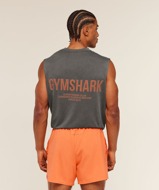 Gymshark Conditioning Club Washed Tank - Black/Dayglow Peach/Wash