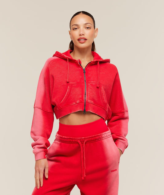 Gymshark Pump Washed Zip Through Hoodie - Carmine Red/Soft White
