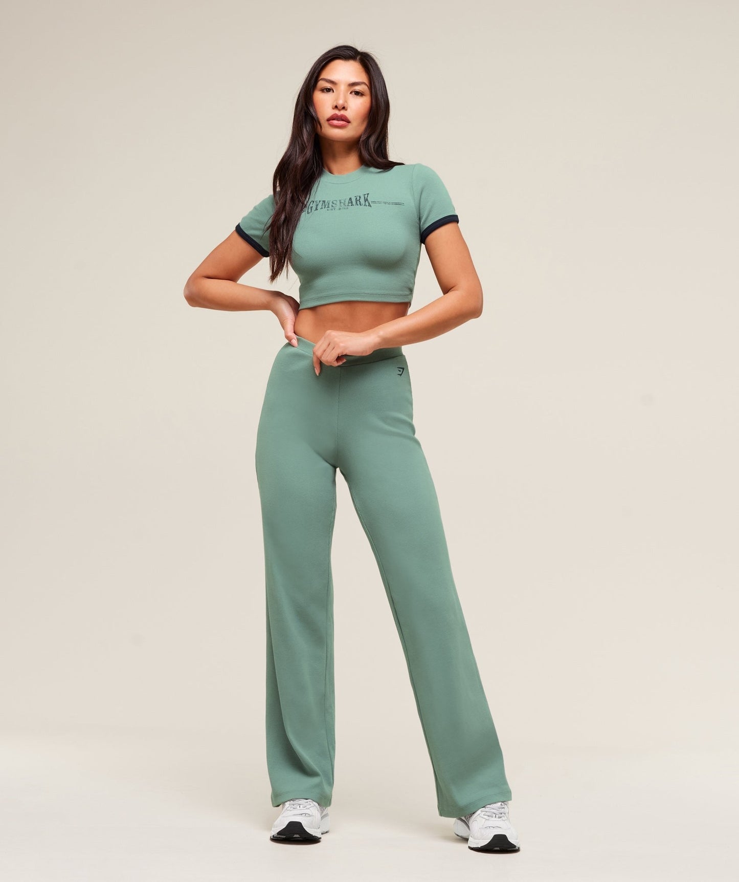 Gymshark Ribbed Cotton Straight Leg Pants - Celeste Blue/Heavy Blue