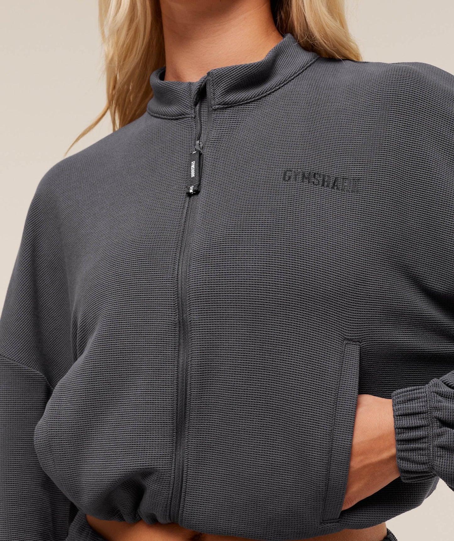 Gymshark Waffle Midi Zip Up Jacket - Grey