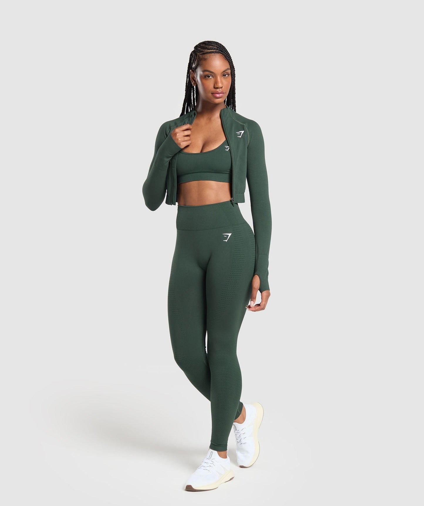 Gymshark Vital Seamless Midi Zip 2.0 Pullover - Woodland Green Marl