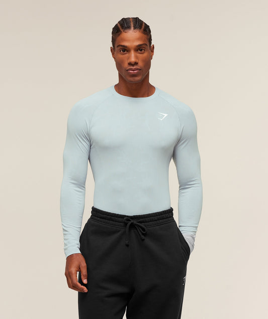 Gymshark Geo Seamless Long Sleeve T-Shirt - Smoke Blue/Soft White