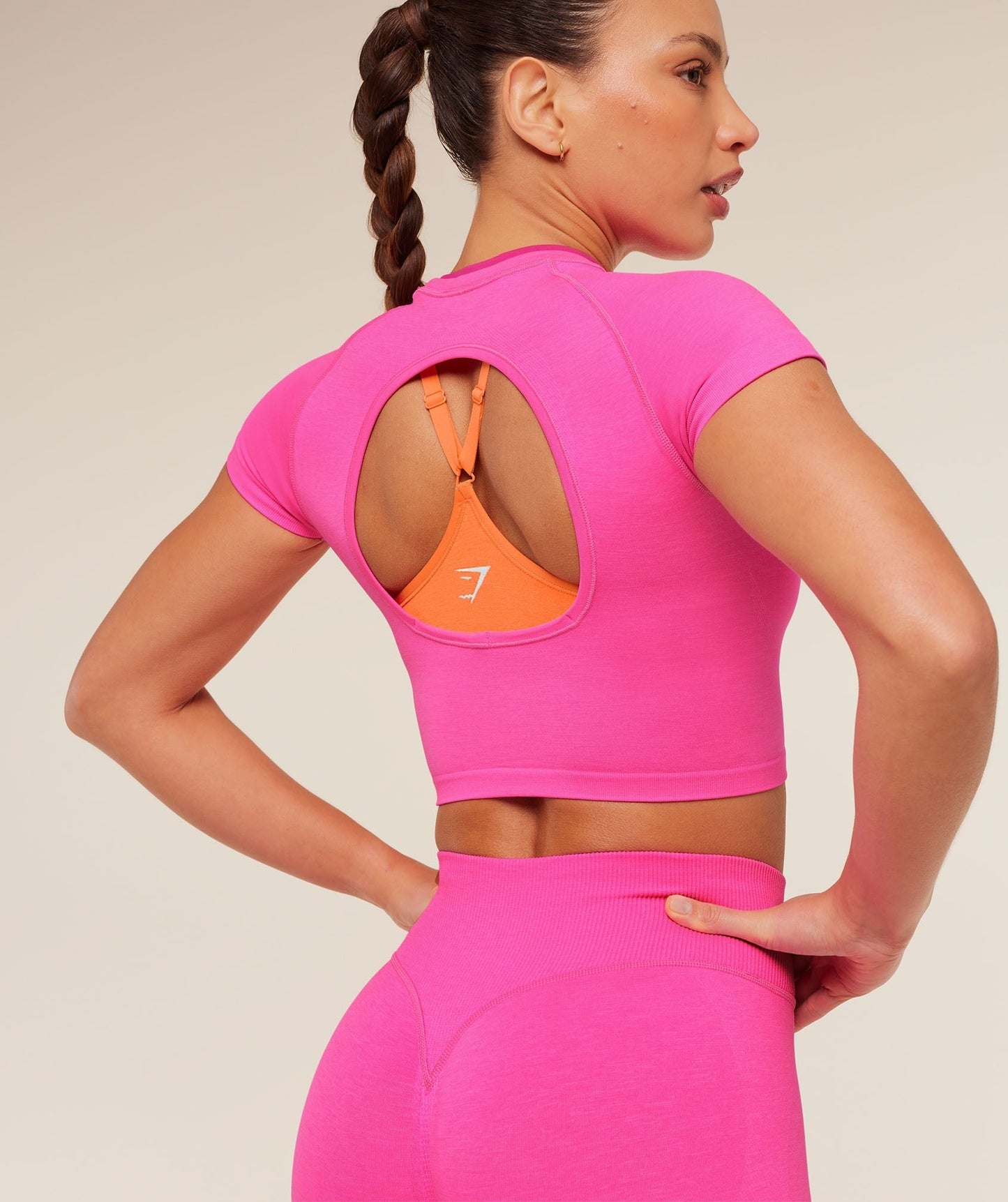 Gymshark Interval Seamless Short Sleeve Crop Top - Electric Pink/Super-Set Pink