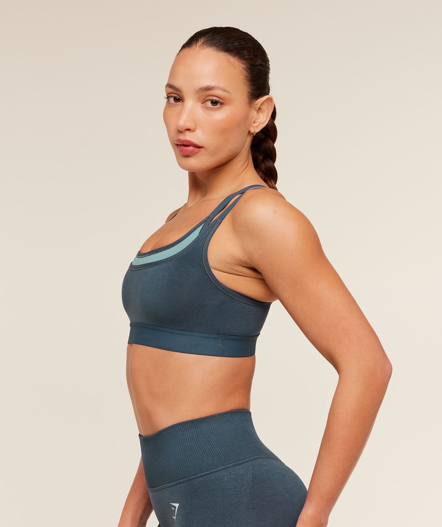 Gymshark Interval Seamless Medium Support Sports Bra - Stealth Blue/Storm Blue