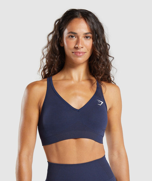 Gymshark Vital V Neck Sports Bra - Heavy Blue/ Marl
