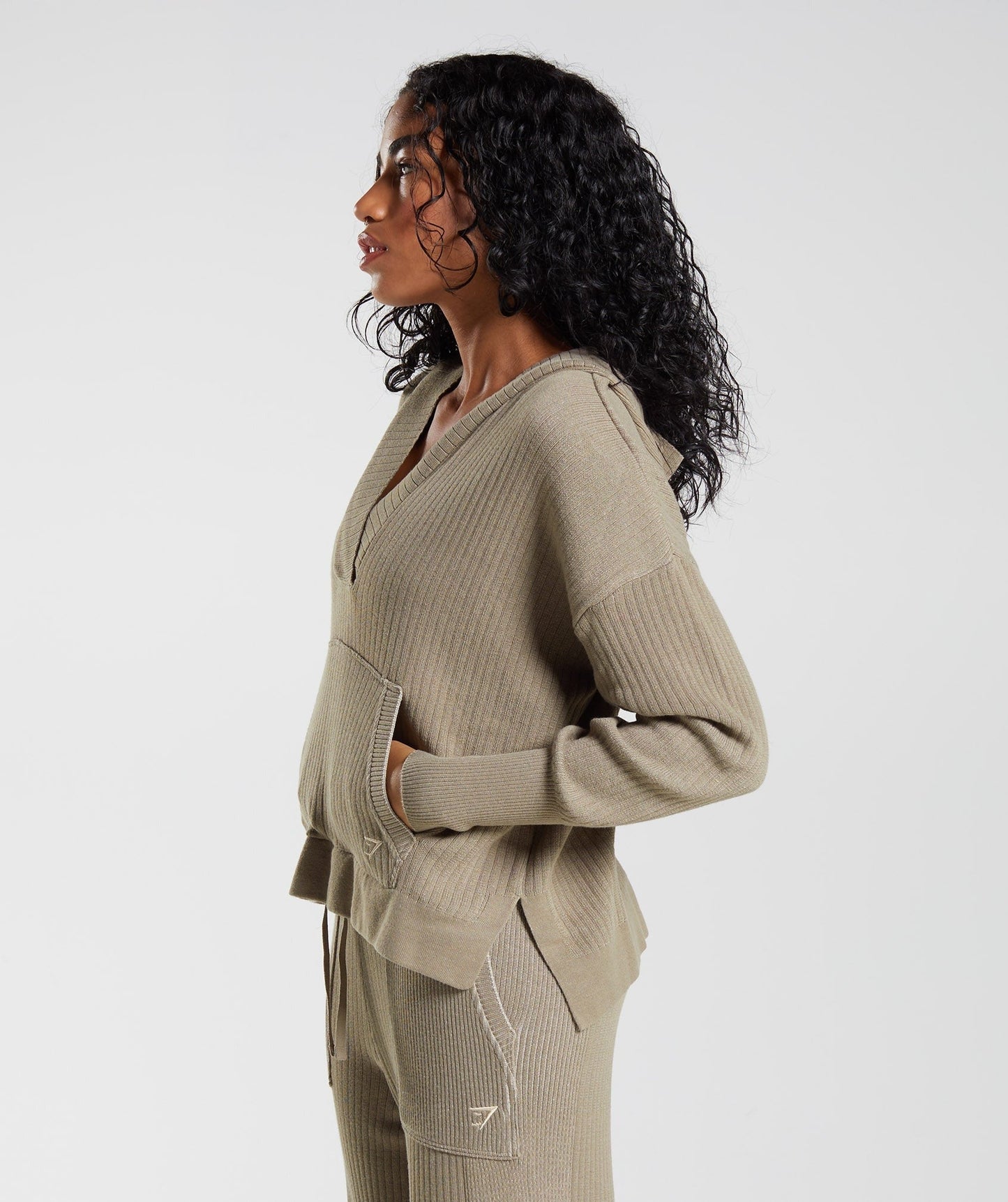 Gymshark Pause Knitwear Hoodie - Cement Brown/Pebble Grey