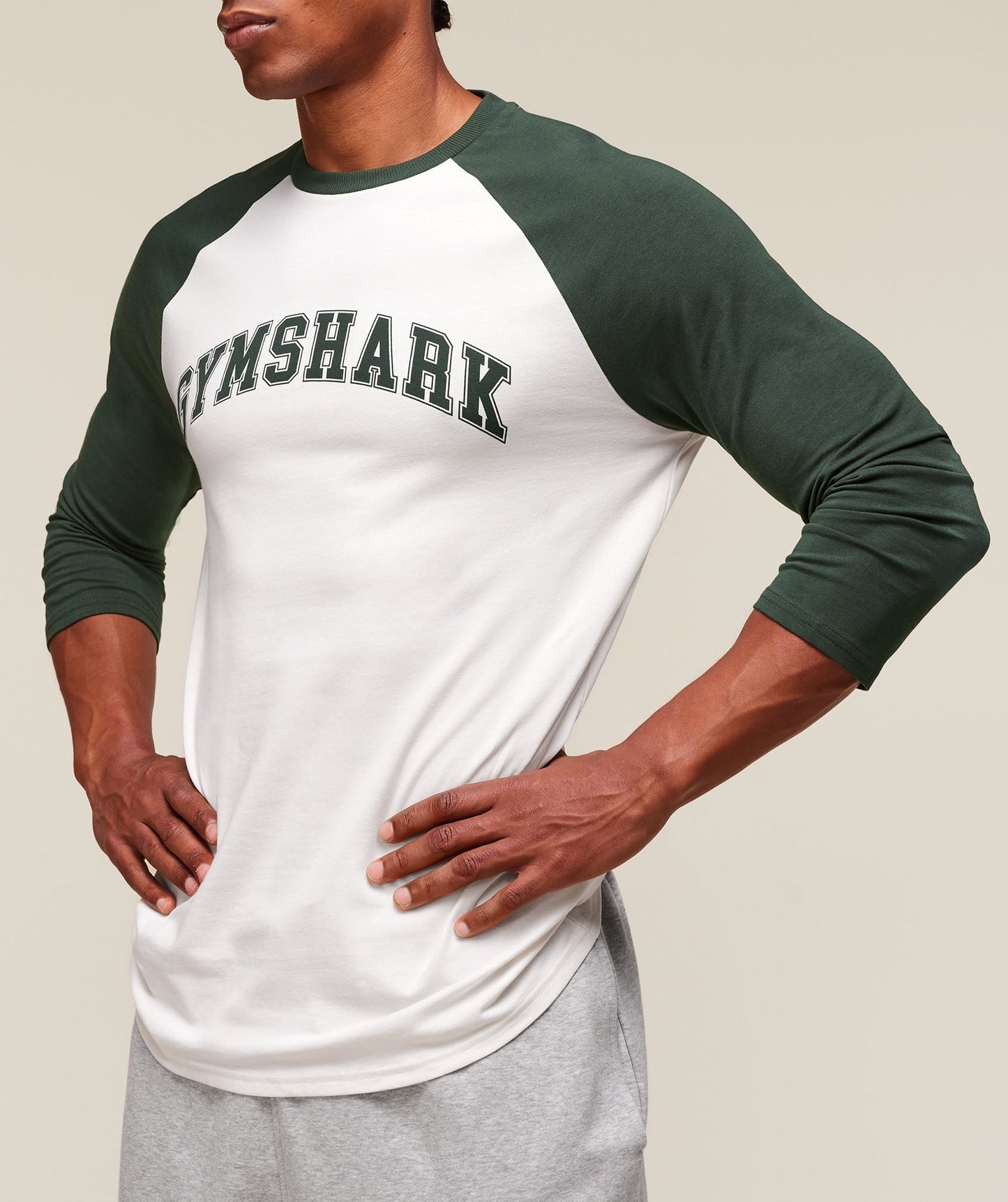 Gymshark GSLC Raglan 3/4 Sleeve T-Shirt - Soft White/Trail Green