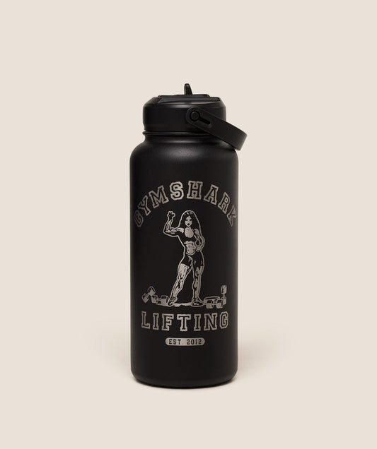 Gymshark Metal Insulated 1L Bottle with Straw - Black
