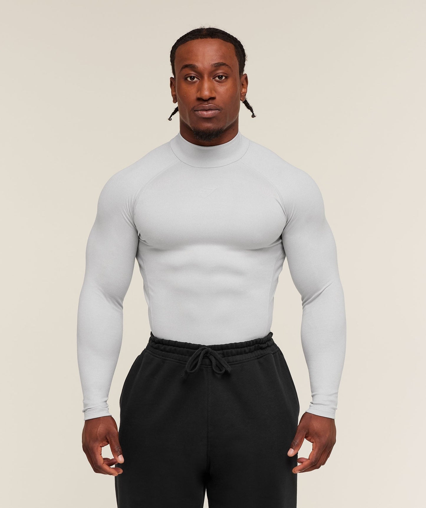 Gymshark Element Baselayer Mock Neck Long Sleeve T-Shirt - White/Metal Grey Marl