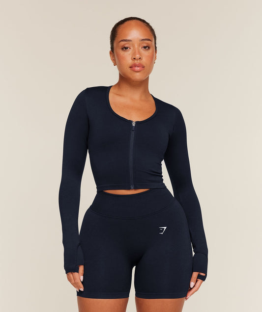 Gymshark Lift Seamless Zip Up Jacket - Midnight Blue/Black Marl