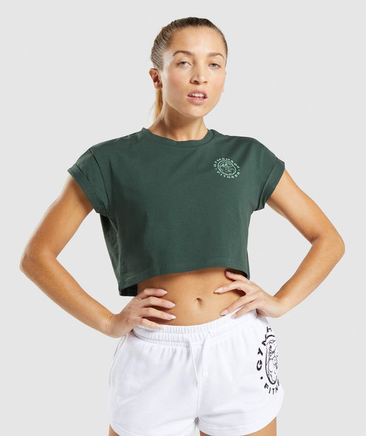 Gymshark Legacy Graphic Crop Tee - Dark Green