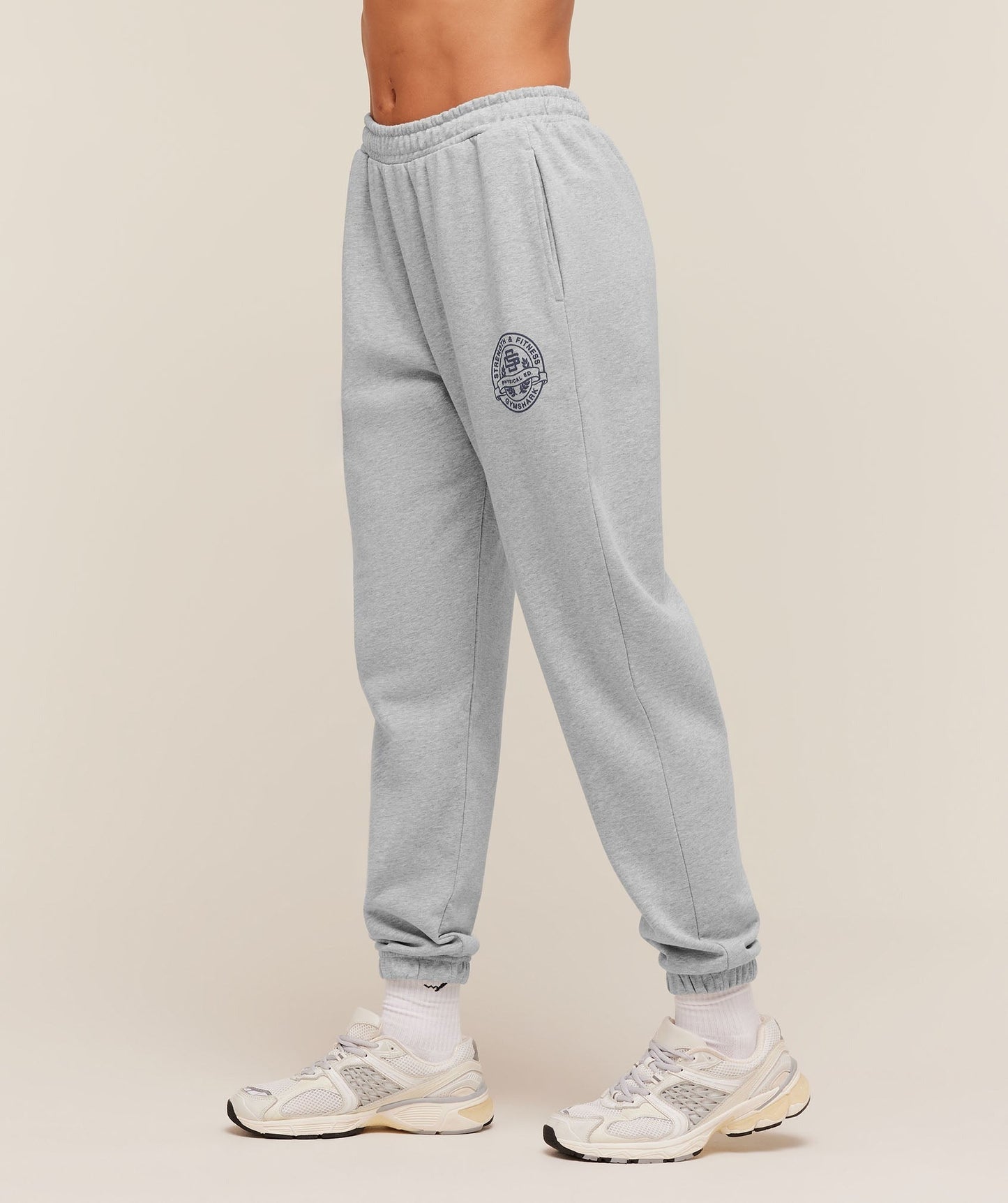 Gymshark Strength and Fitness Crest Graphic Joggers - Light Grey Core Marl