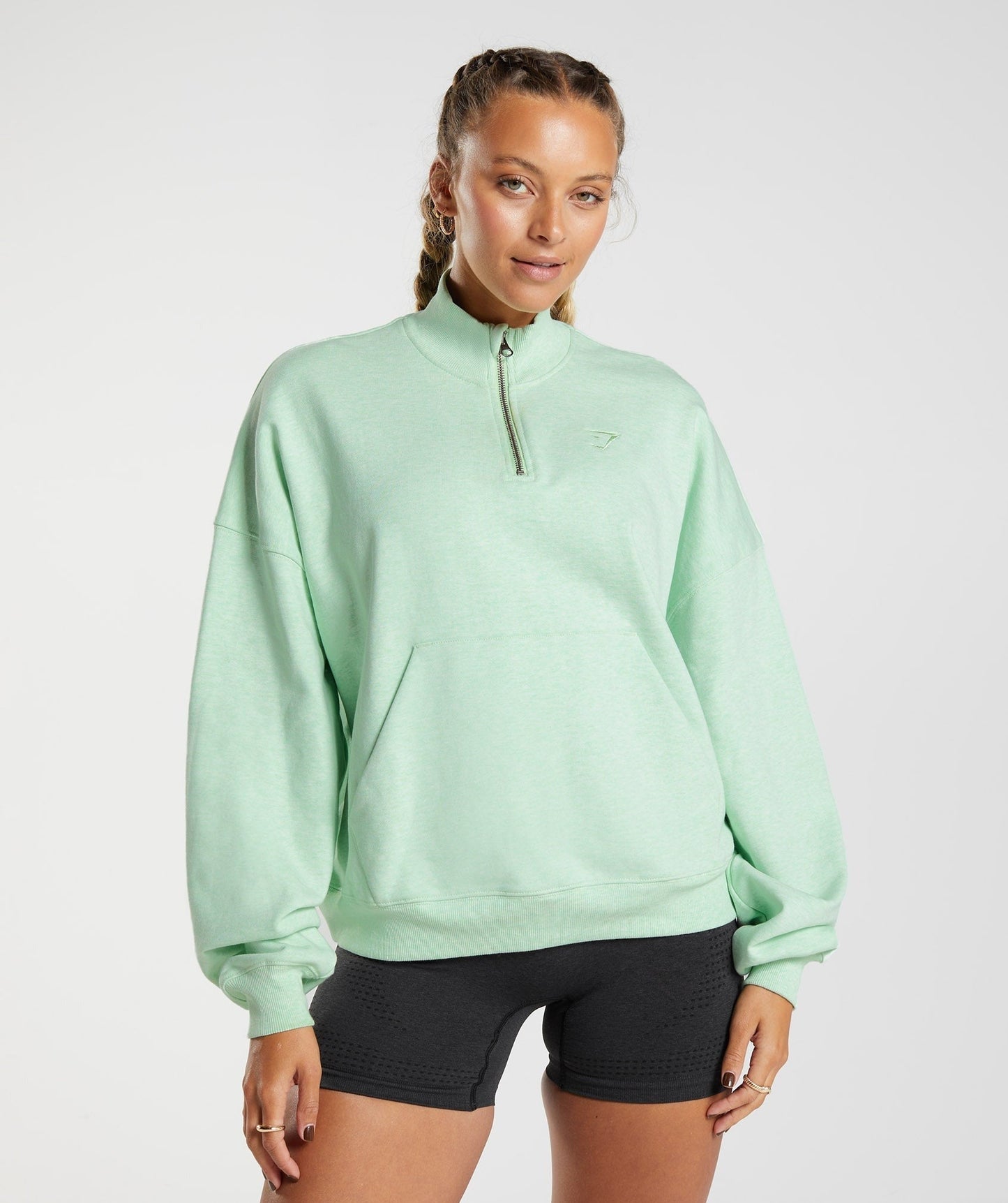 Gymshark Rest Day Sweats 1/2 Zip Pullover - Refreshing Green Marl