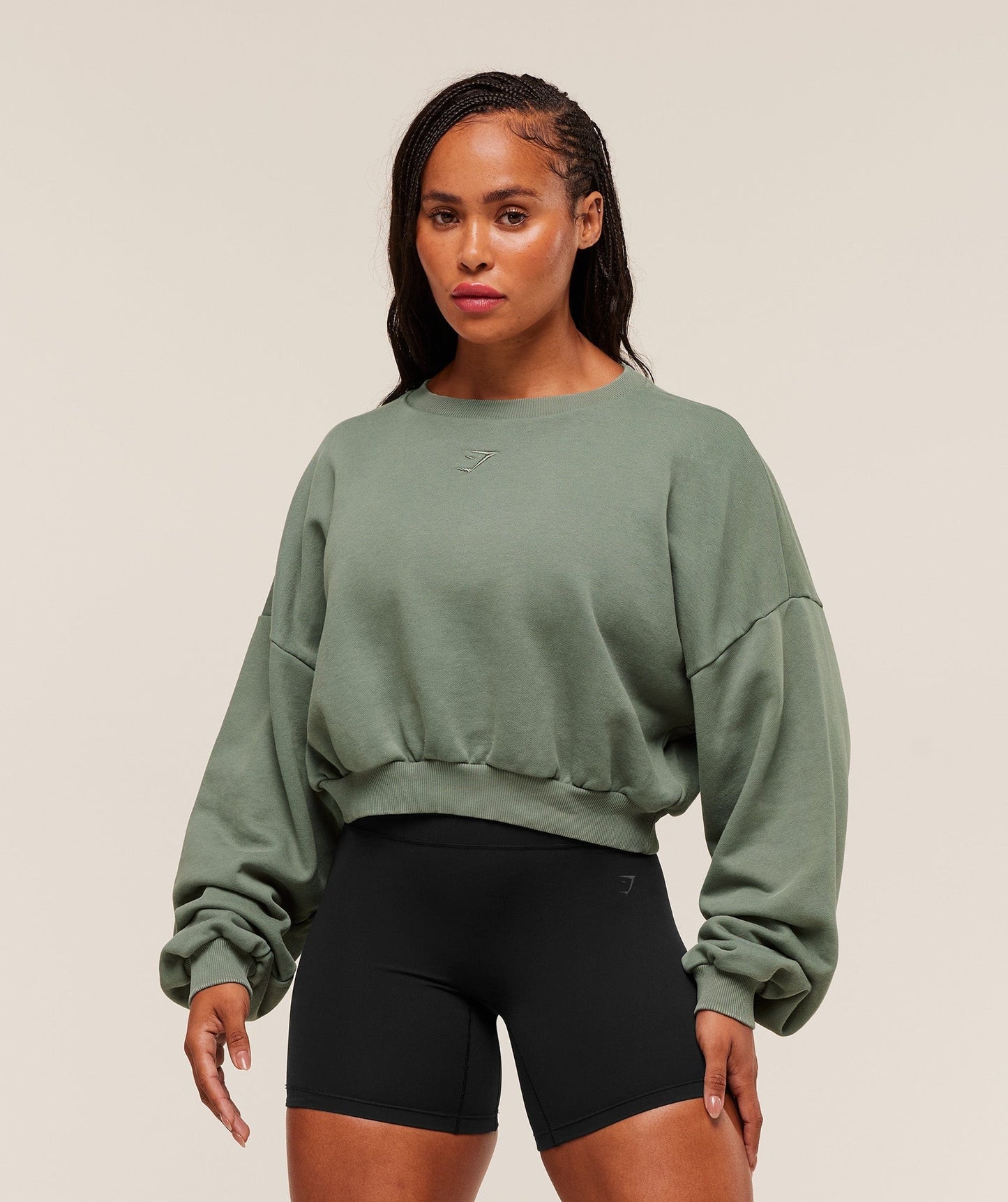 Gymshark Power Washed Sweat Top - Unit Green/Acid Wash Small Ball