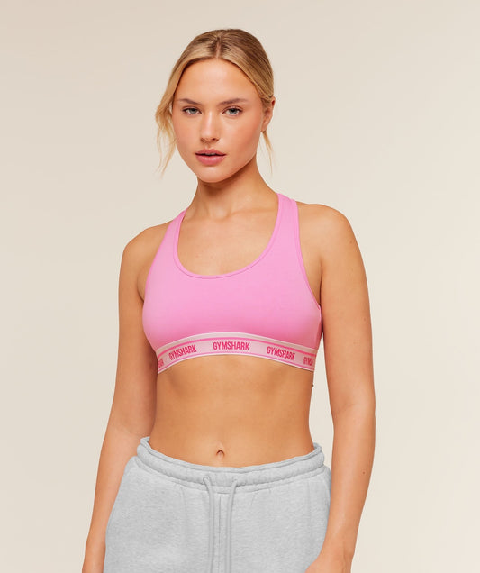 Gymshark Elastic Branded Racerback Cotton Bralette - Focus Pink