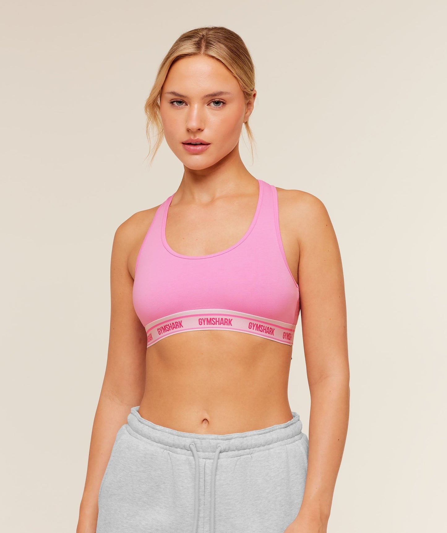 Gymshark Elastic Branded Racerback Cotton Bralette - Focus Pink