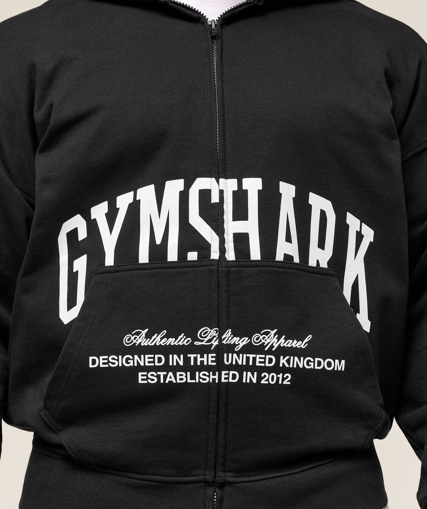 Gymshark Collegiate Script Zip Up Hoodie - Black/White