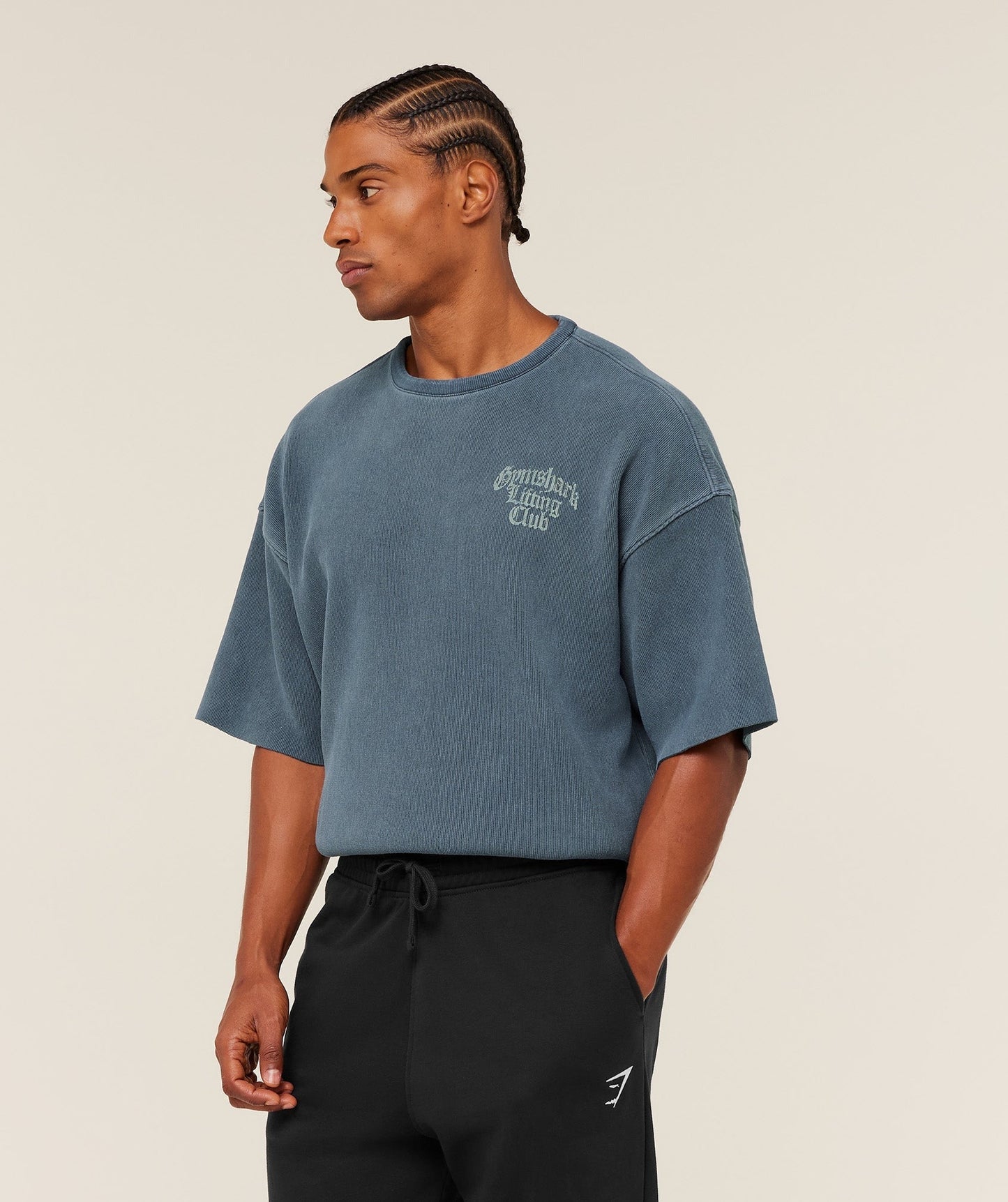 Gymshark Heavyweight Textured Graphic T-Shirt - Heavy Blue