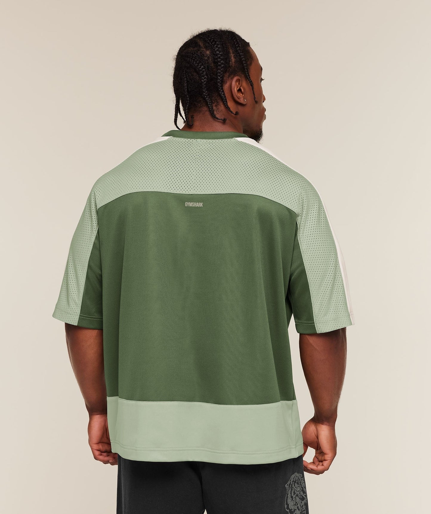 Gymshark Collective Mesh Wordmark Jersey - Core Olive/Haze Green/Soft White