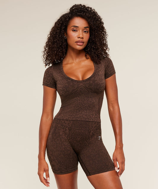 Gymshark Adapt Animal X Whitney Short Sleeve Top - Archive Brown / Soft Brown