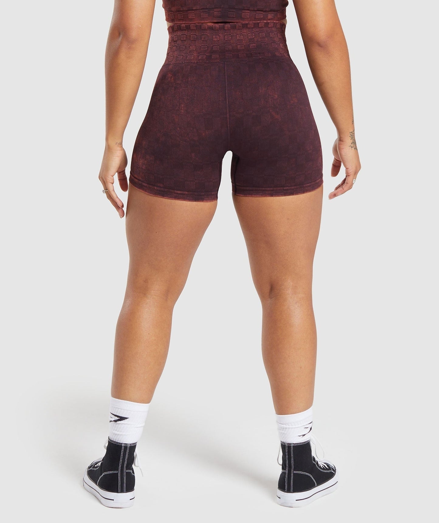 Gymshark Check Seamless Washed Shorts - Plum Brown